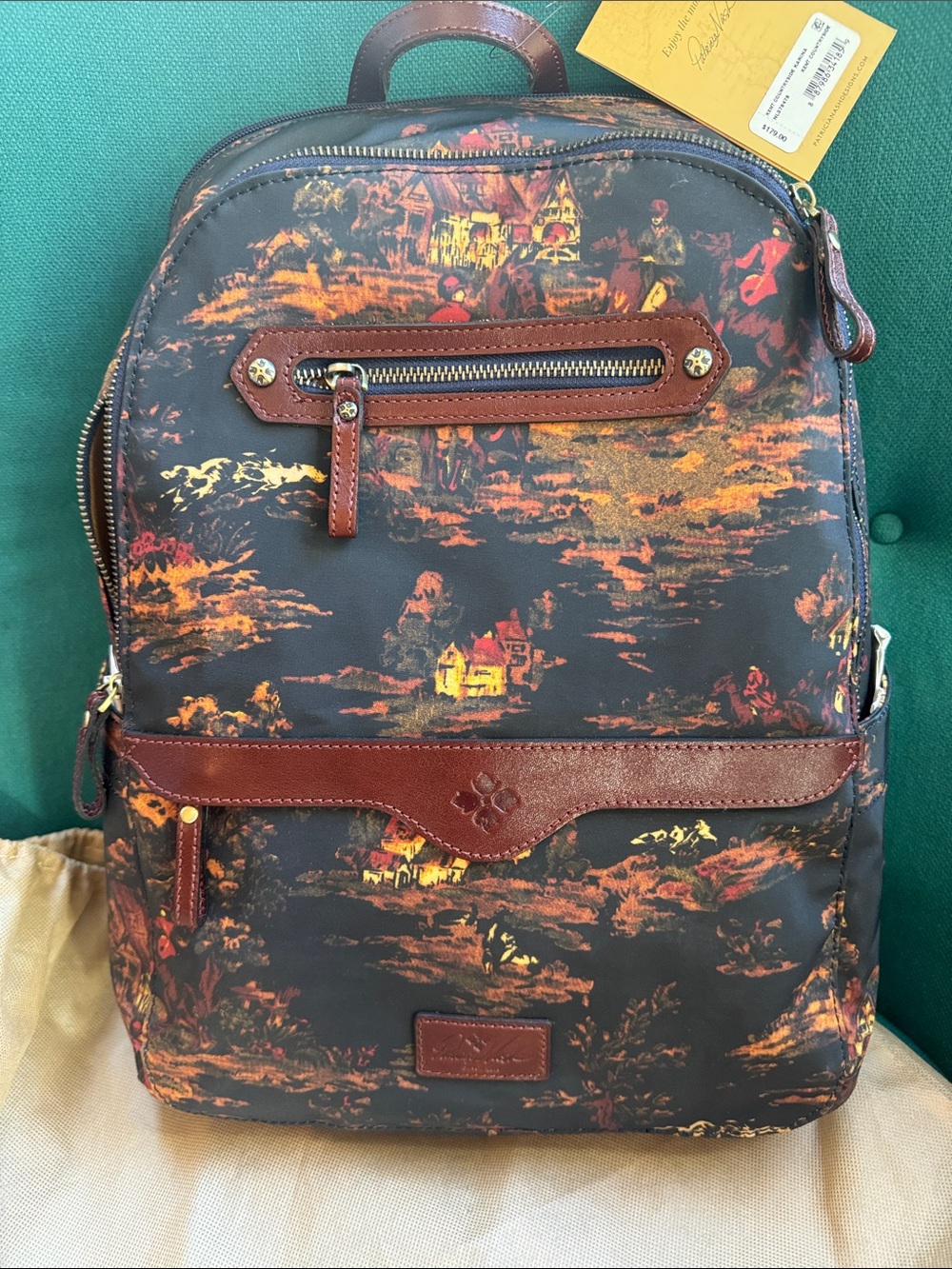 Patricia Nash Karina  Countyside Print Patina  Backpack w/ Tan Leather Trim NWT